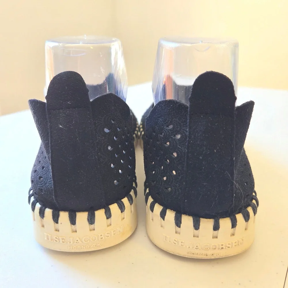 Ilse Jacobsen Tulip 139 Black Laser Cut Slip On Loafers Women Size 38 EU 8 US